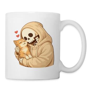 Cozy Skelett mit Katze – Geborgenheit - Tasse - Weiß - Rechts