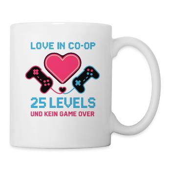 Love in Coop Gamerpaar, 25 Levels keine Pause Herz - Tasse - Weiß - Rechts