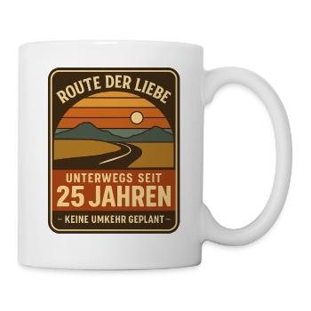 Route der Liebe 25 Jahre, Ehe Jubiläum Reise Shirt - Tasse - Weiß - Rechts