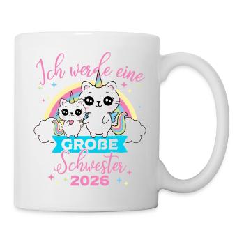 Große Schwester 2026 Einhorn Katze Schwangerschaft - Tasse - Weiß - Rechts