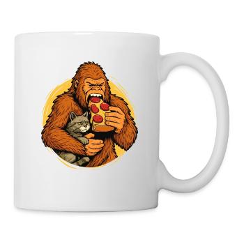 Bigfoot isst Pizza Lustiges Essen Monster-Humor - Tasse - Weiß - Rechts