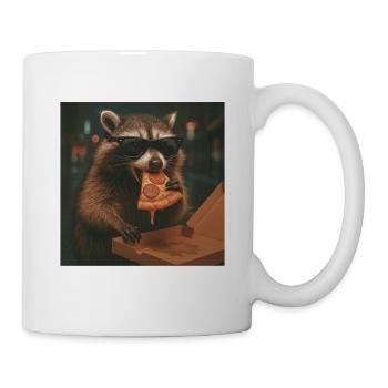 Raton laveur mange de la pizza Nourriture drôle Humour animal - Mug blanc - blanc - Droite