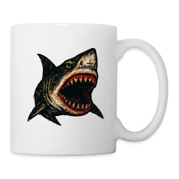 Hai Grunge Design – Aggressiver Haifisch Look - Tasse - Weiß - Rechts