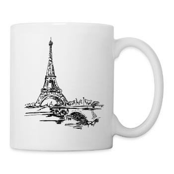 Pariser Skyline: Skizzenhafter Eiffel Turm - Tasse - Weiß - Rechts