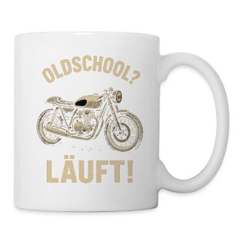 Oldschool running motorcycle, retro biker - Mug - white - Right