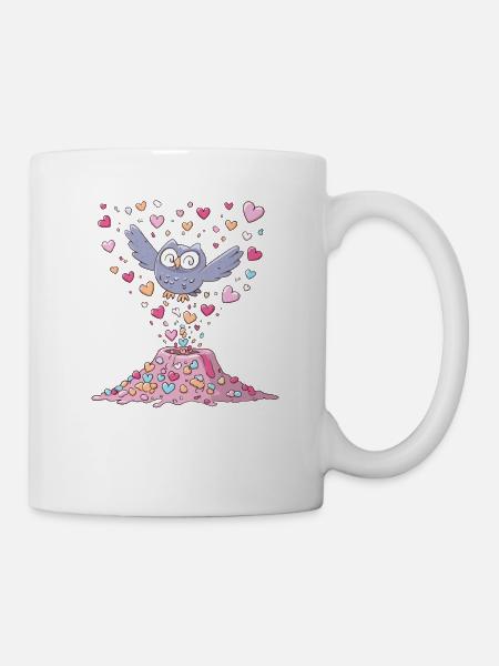 Pastell-Eule mit Liebesherzen - Tasse - Weiß