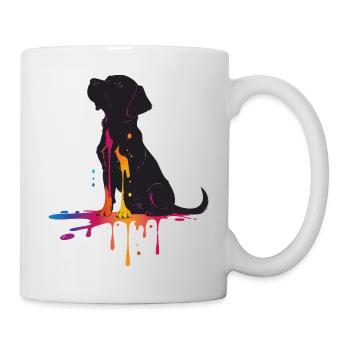 Silhouette von einem Hund mit Farbtropfen - Tasse - Weiß - Rechts