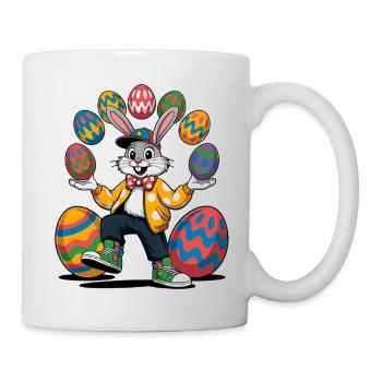 Osterhasen-Show mit bunten Eiern - Tasse - Weiß - Rechts