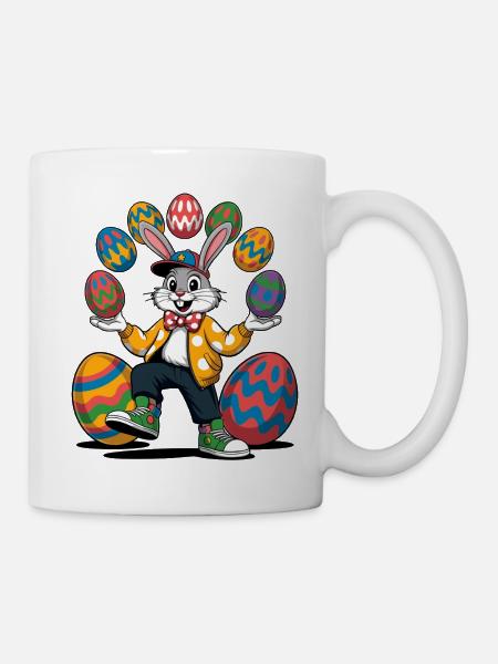 Osterhasen-Show mit bunten Eiern - Tasse - Weiß
