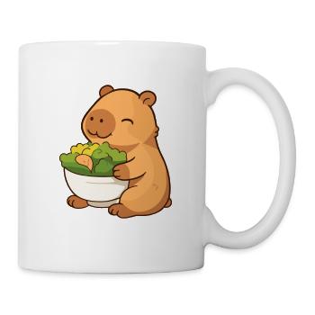 Capybara with salad – relaxed & cute - Mug - white - Right