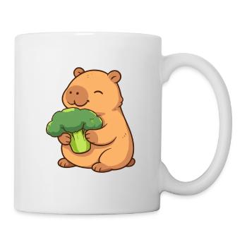 Capybara with broccoli – relaxed & cute - Mug - white - Right