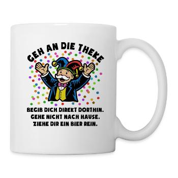 Jubel | Konfetti | Geh an die Theke | Kostüm - Tasse - Weiß - Rechts
