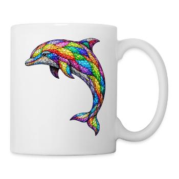 Bunter Mosaik-Delfin Abstraktes Ocean Art Design - Tasse - Weiß - Rechts