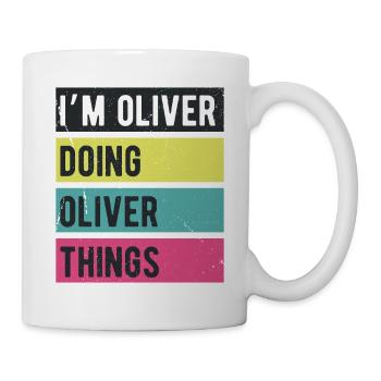 Ich bin Oliver und mache Oliver-Dinge in Retro-Farben - Tasse - Weiß - Rechts