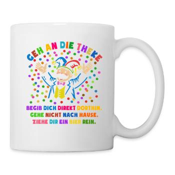 Jubel | Konfetti | Geh an die Theke | Kostüm - Tasse - Weiß - Rechts