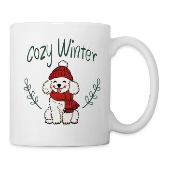 Cuddly winter dog with hat - Mug - white - Right