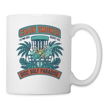 Chain Smoker Disc Golf Paradise Flying Disc Basket - Tasse - Weiß - Rechts