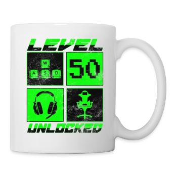 Level 50 unlocked - Gamer - Geburtstag - Geschenk - Tasse - Weiß - Rechts