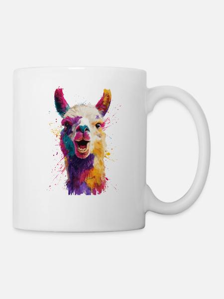 Farbenfrohe Llama Explosion - Tasse - Weiß