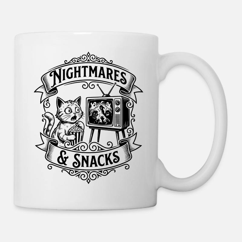 Nightmares & Snacks – Gruselkater - Tasse - Weiß