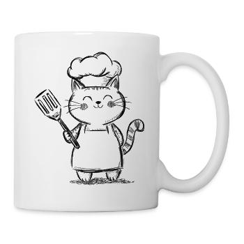 Süße Katze in der Küche – Katzenköch-Zeichnung - Tasse - Weiß - Rechts