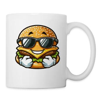 Cool Burger mit Sonnenbrille Thumbs Up Grunge - Tasse - Weiß - Rechts