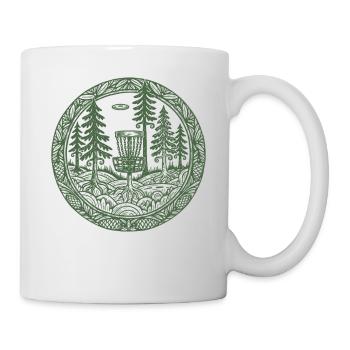 Forest Disc Golf Basket Flying Disc Course Scene - Mug - white - Right