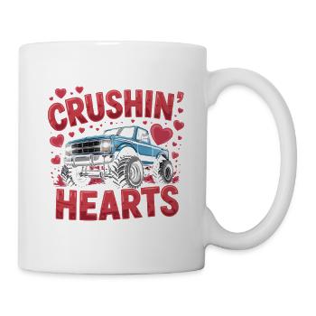 Valentinstag-Monstertrucks zerquetschen Herzen - Tasse - Weiß - Rechts