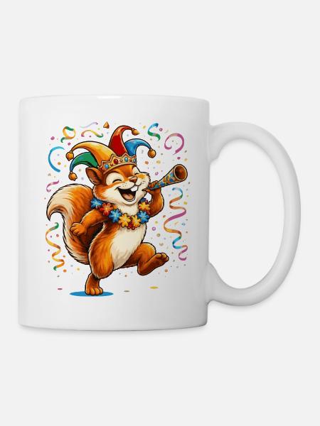 Karneval Eichhörnchen – Buntes Faschingsmotiv - Tasse - Weiß