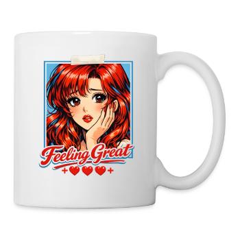 Retro Anime Girl Feeling Great Red Hair Aesthetic - Tasse - Weiß - Rechts