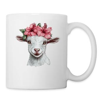 Ziege mit Hibiskuskranz - Tasse - Weiß - Rechts