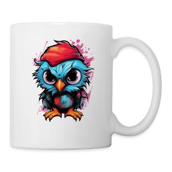 Bunte Eulen-Pop mit rotem Hut - Tasse - Weiß - Rechts