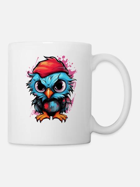 Bunte Eulen-Pop mit rotem Hut - Tasse - Weiß