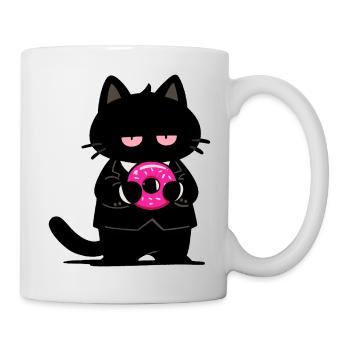 Chat noir avec un donut rose - Mug blanc - blanc - Droite