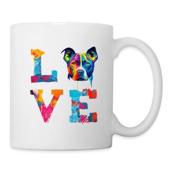 Portrait Pop Art coloré de Pitbull Dog Love - Mug blanc - blanc - Droite