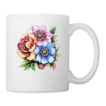Farbige Blütenbouquet Illustration - Tasse - Weiß - Rechts