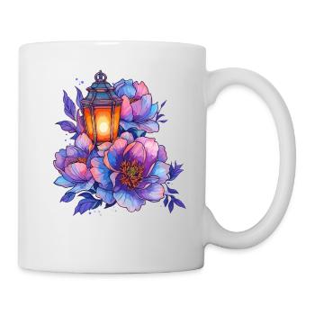 Laternenlicht vor bunten Pfingstrosen - Tasse - Weiß - Rechts