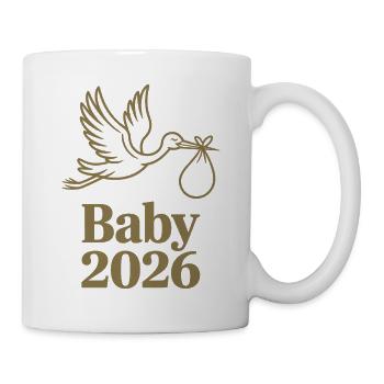 Baby 2026 Storch Geburt Verkündung - Tasse - Weiß - Rechts