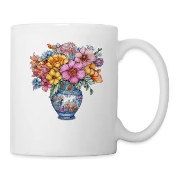 Blumenstrauß in blauer Delft-Vase - Tasse - Weiß - Rechts
