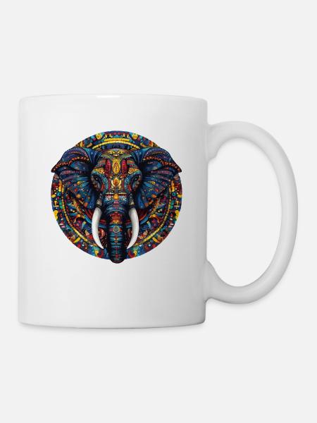 Farbenfrohe Elefanten-Mandala - Tasse - Weiß