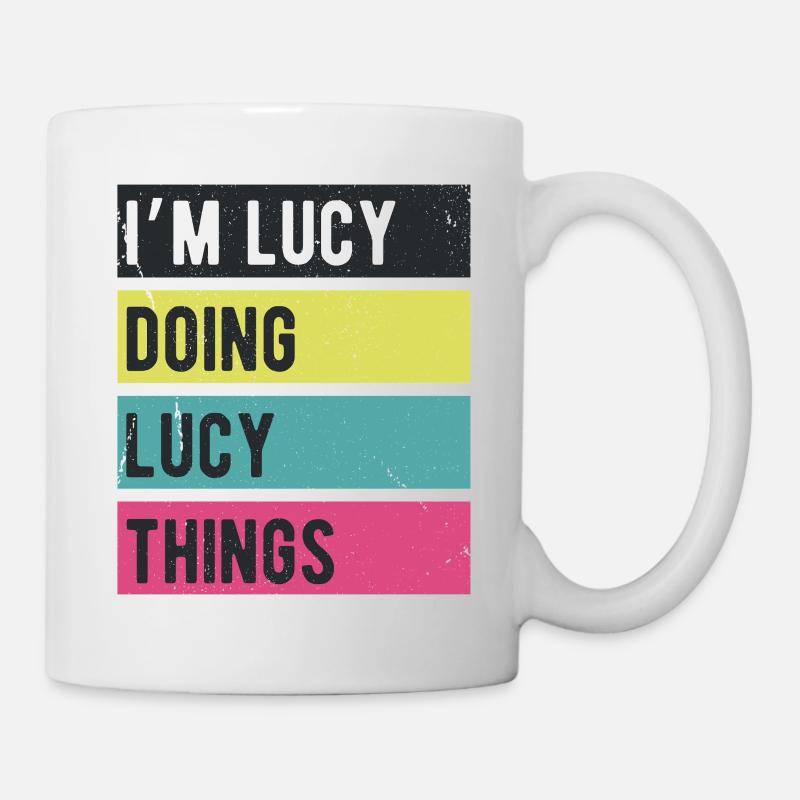 Ich bin Lucy, mache Lucy-Dinge Retrofarben - Tasse - Weiß