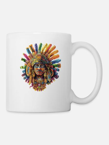 Farbenfrohe Aztekische Federmaske - Tasse - Weiß