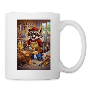 Waschbär Holzhandwerker - Tasse - Weiß - Rechts