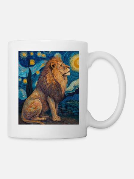 Löwe Van Gogh - Tasse - Weiß
