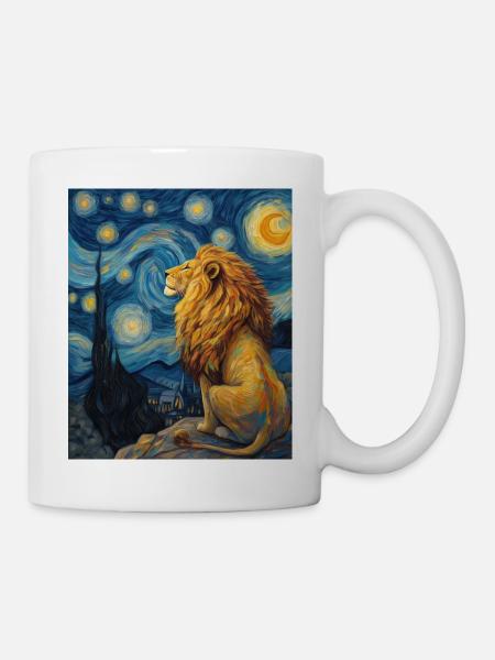 Löwe Van Gogh - Tasse - Weiß