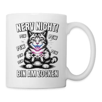 Nerv nicht bin am Zocken Gamer Katze Design - Tasse - Weiß - Rechts