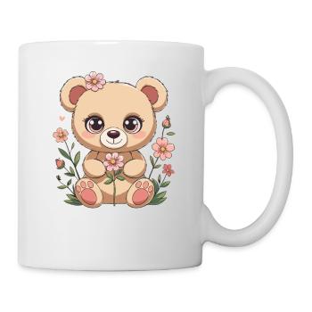 Cuddly bear with flowers - Mug - white - Right