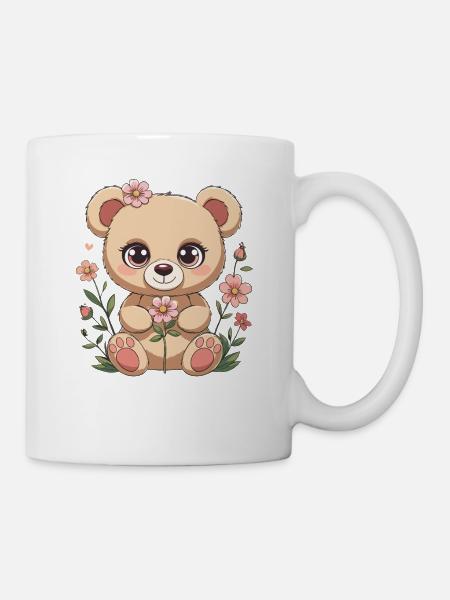 Kuschelbär mit Blumen - Tasse - Weiß