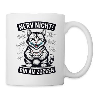 Nerv nicht bin am Zocken Gamer Katze Design - Tasse - Weiß - Rechts
