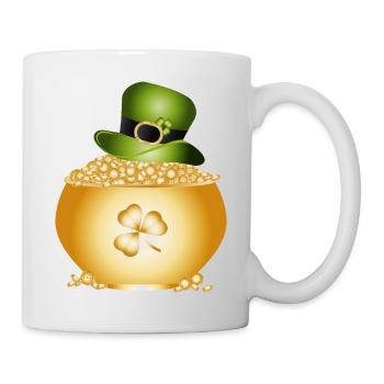 Pot doré avec trèfle et chapeau vert - Mug blanc - blanc - Droite
